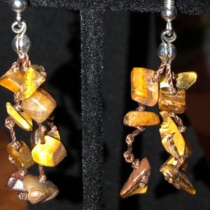 Beautiful Tiger Eye Chunk Pierced Earrings